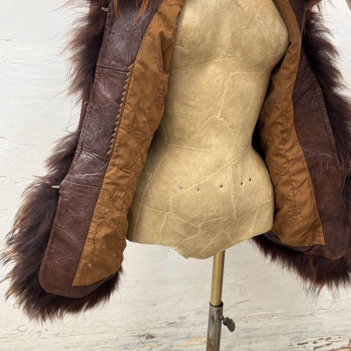 Vintage Y2K Sheepskin Leather & Raccoon Fur Penny Lane Jacket Coat