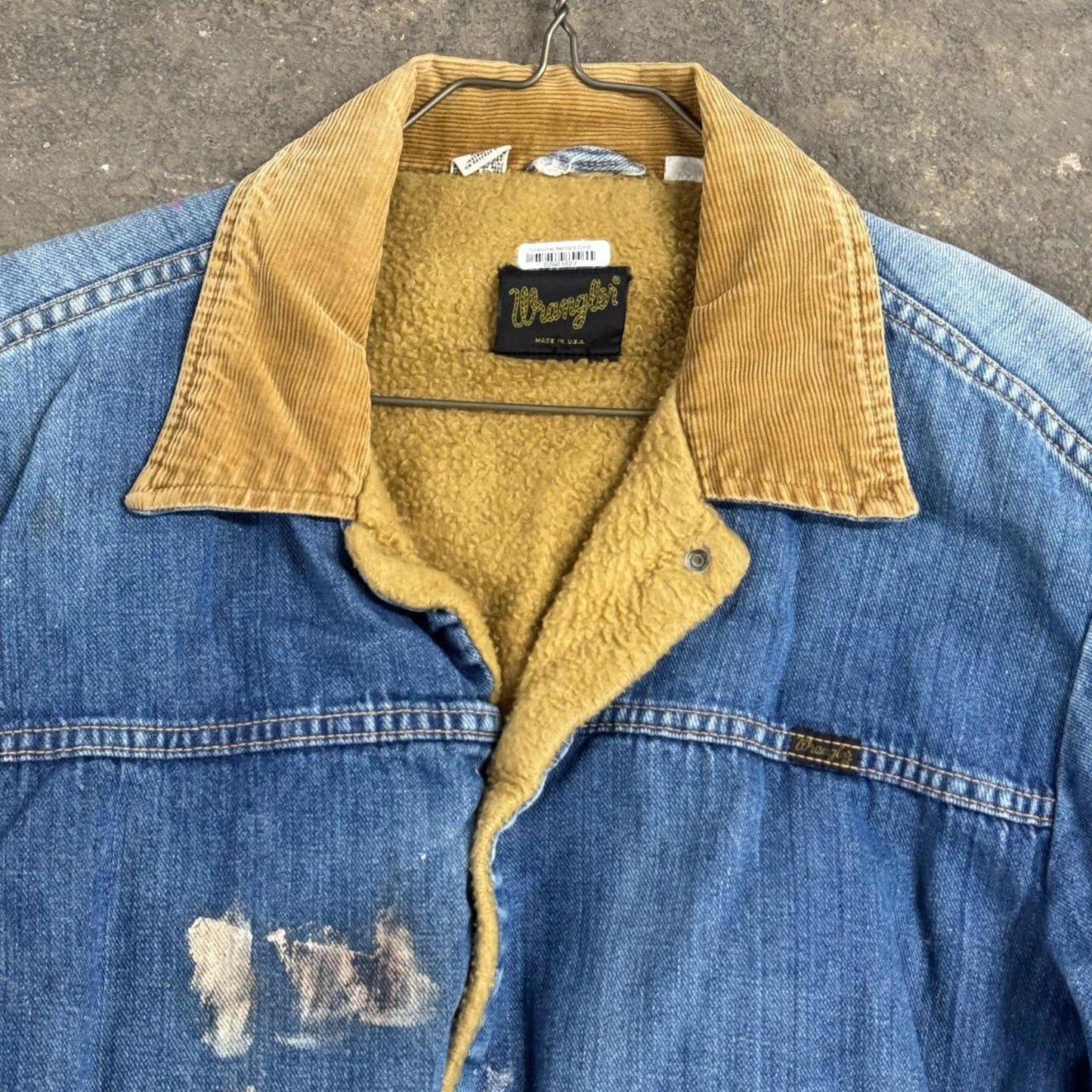 Vintage 70s Distressed Wrangler Denim Sherpa Jacket L
