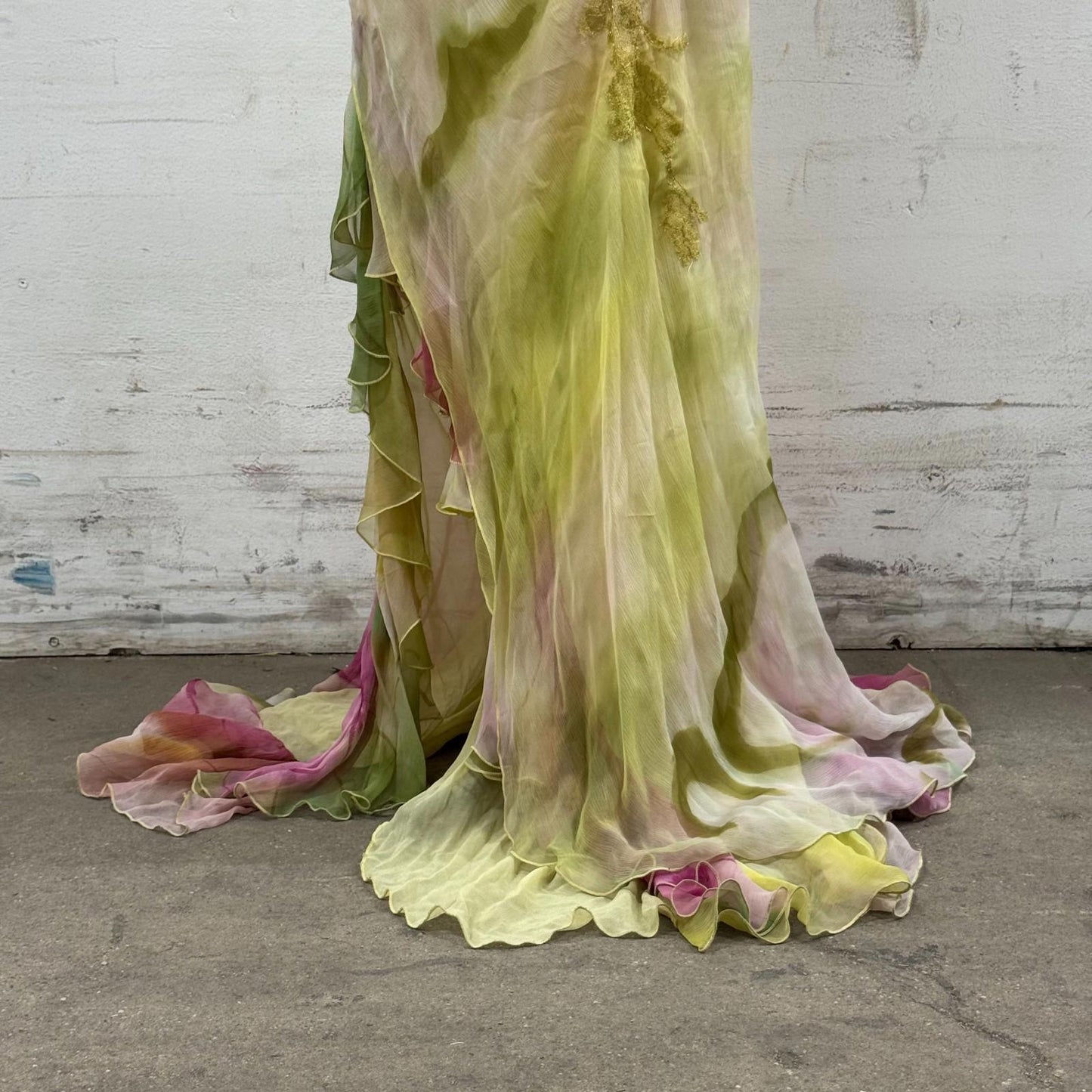 Vintage Y2K European Beaded Silk Lace Ombré Gown Dress Detachable Sleeves