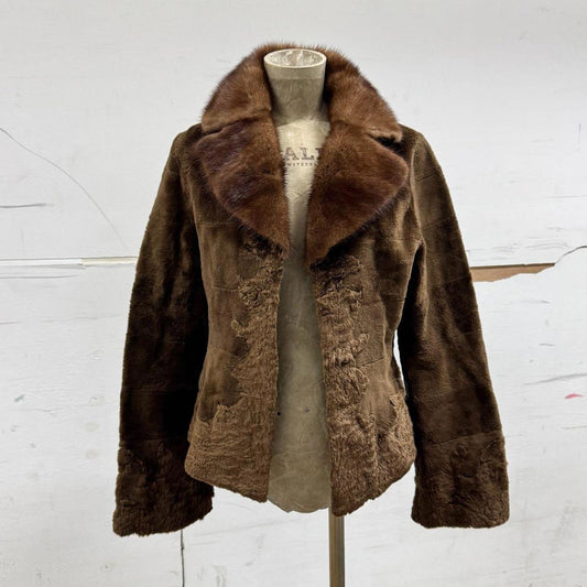 90s Vintage Mink Collar Plush Mixed-Texture Jacket