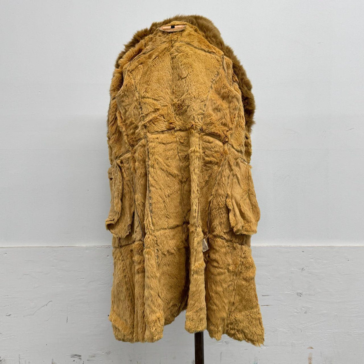 Vintage Y2K Penny Lane Suede Trench Coat w Fox Fur Collar Rabbit Lining