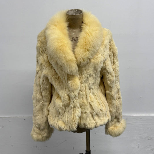 Vintage Y2K Cream Rabbit & Fox Fur Jacket Coat