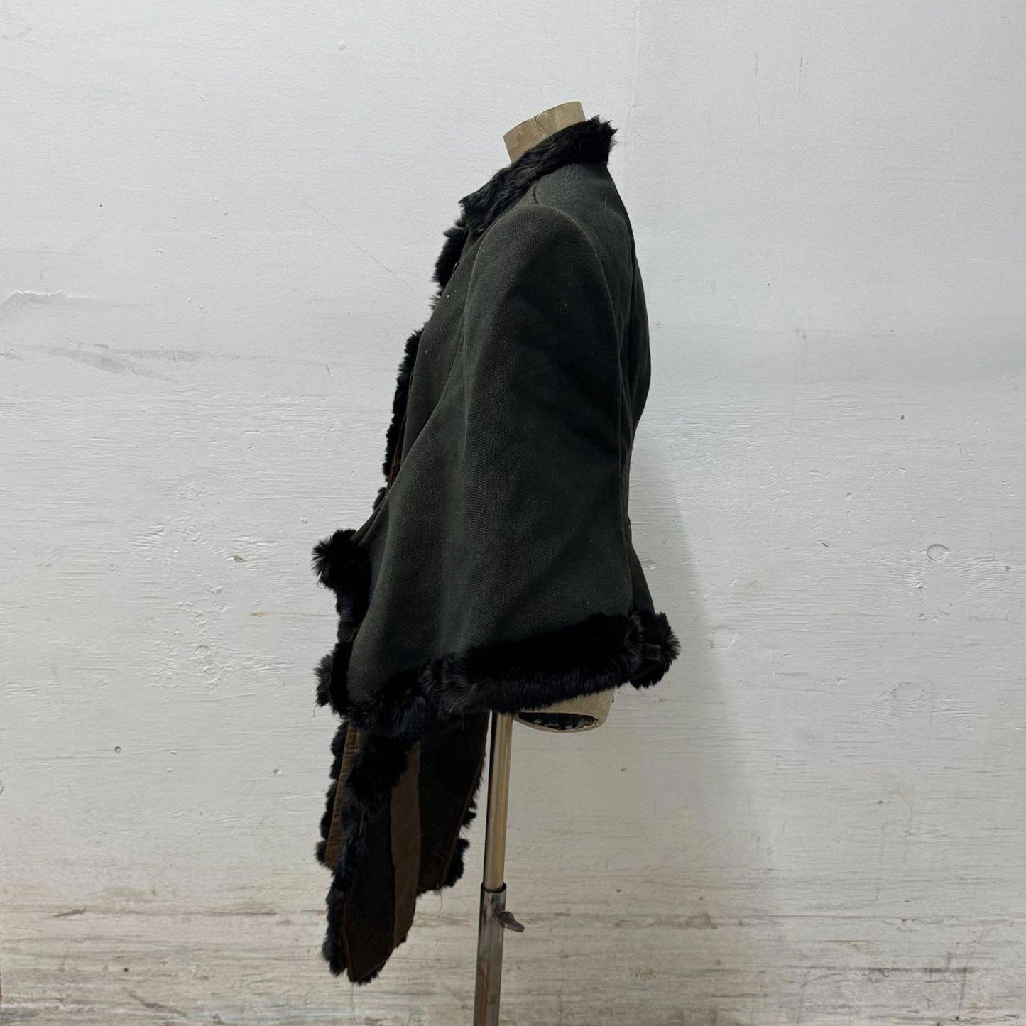 Antique Victorian Fur Trim Dolman Cape Coat 1880s 1890s Heavy Wool As-Is