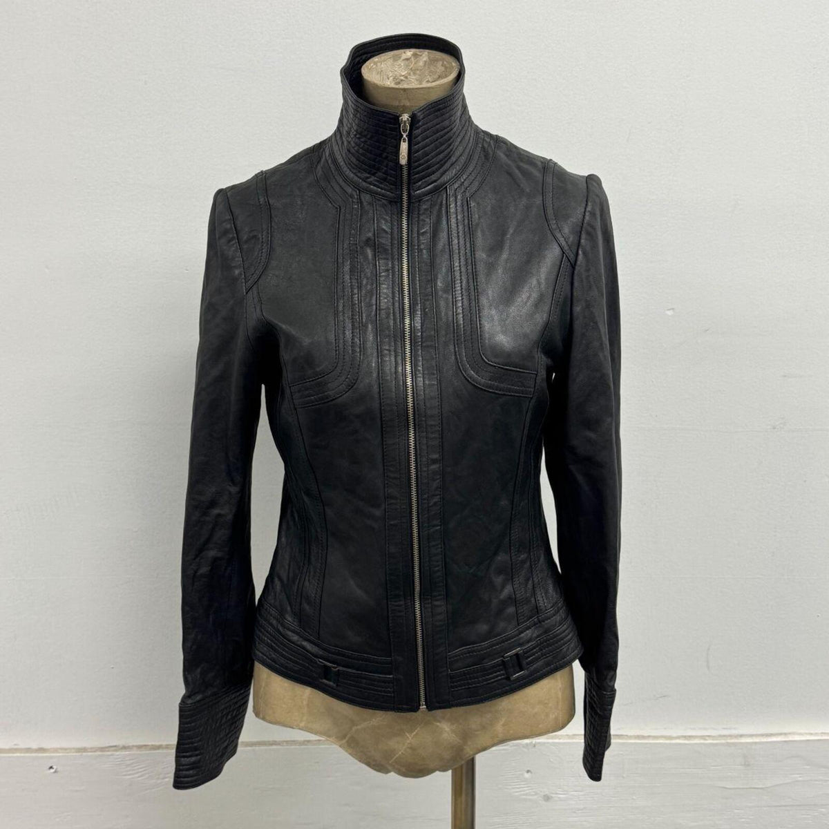 Vintage Black Racer Moto Paneled Leather Jacket