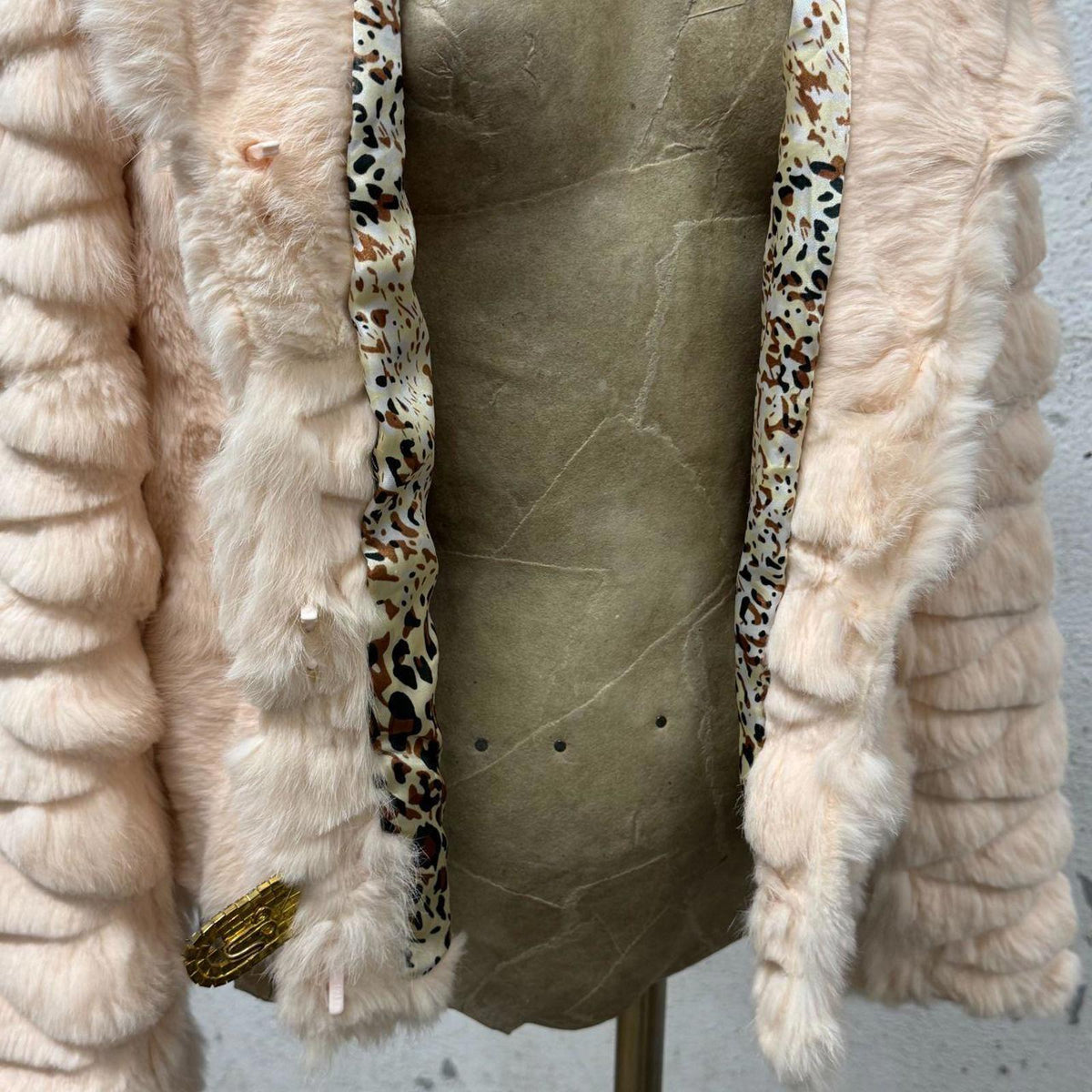 Vintage Y2k Quilted Blush Rabbit & Fox Fur Jacket Coat