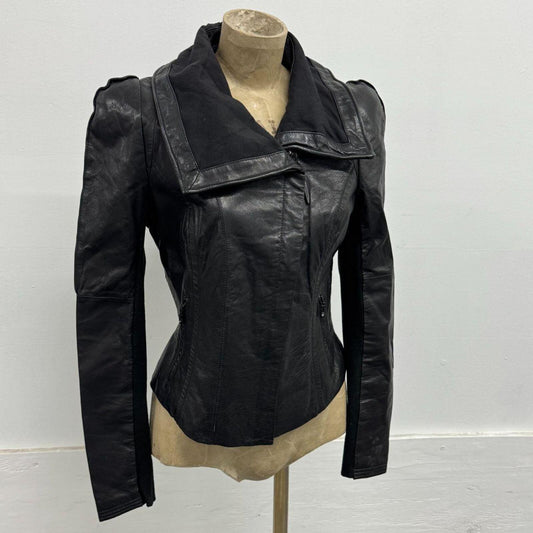 Vintage Black Big Collar Avant Garde Leather Jacket