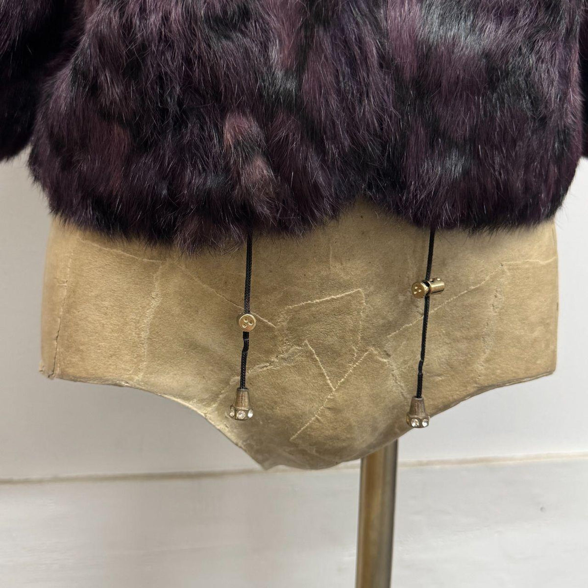 Vintage Y2K Cream Purple Fishnet Print Rabbit & Raccoon Fur Jacket Coat
