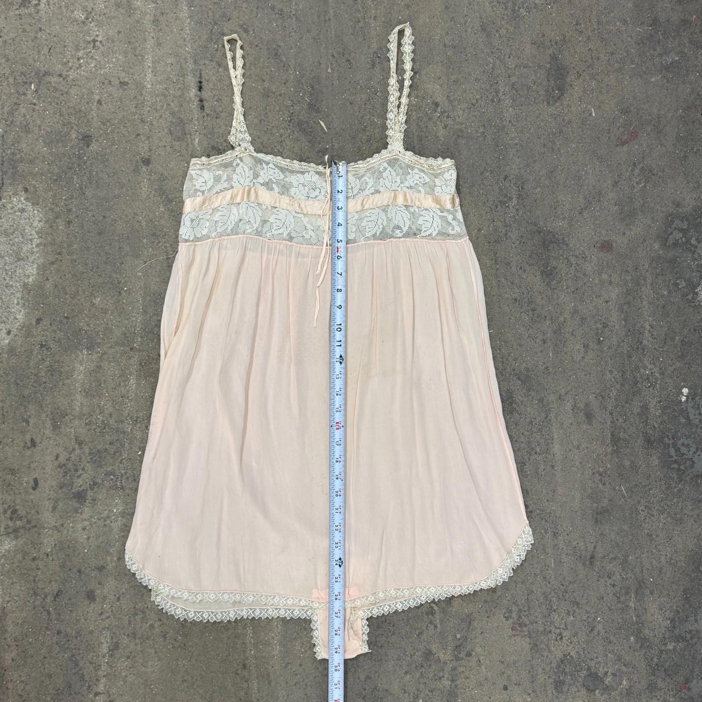 Antique 20s Pink Silk & Filet Lace Step-In Tap Pants Lingerie Teddy Slip Vintage