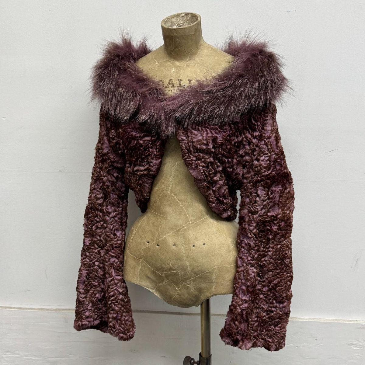 Vintage Y2K Purple Bolero Cropped Rabbit & Fox Fur Jacket Coat