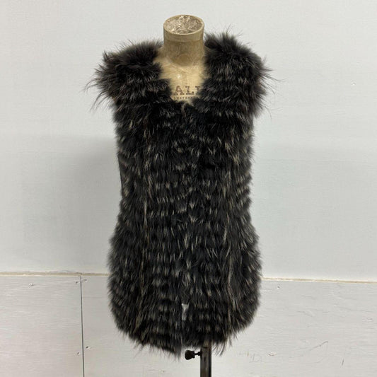 Vintage Y2K Noir Leather & Silver Fox Fur Vest