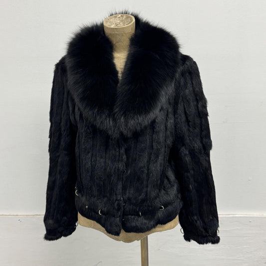Vintage Y2K Black Rabbit & Fox Fur Pierced Jacket Coat
