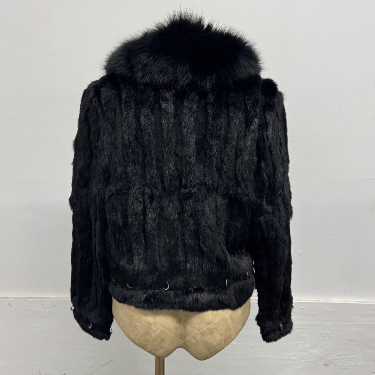 Vintage Y2K Black Rabbit & Fox Fur Pierced Jacket Coat