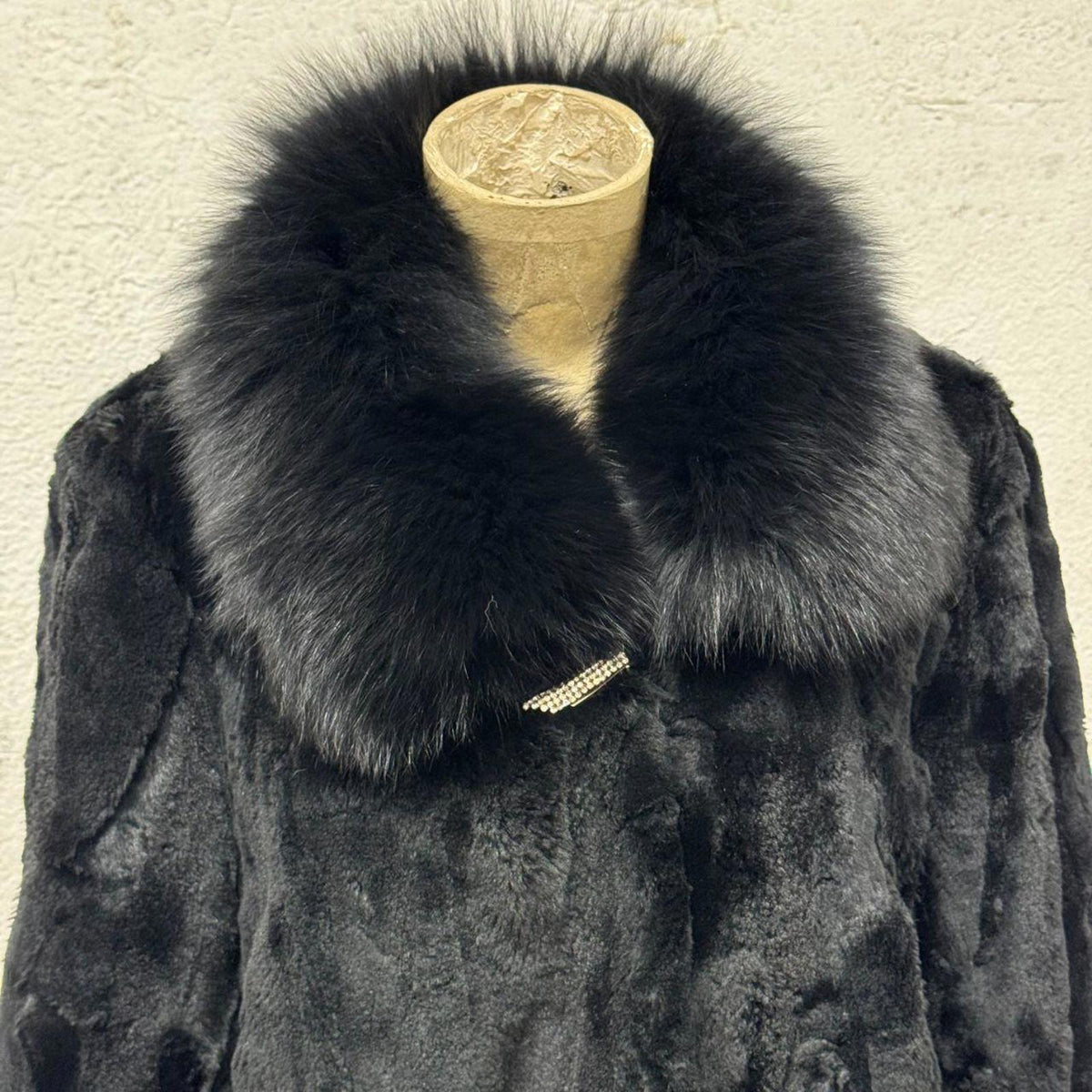 Vintage Y2K Jet-Black Rabbit & Fox Fur Jacket Coat