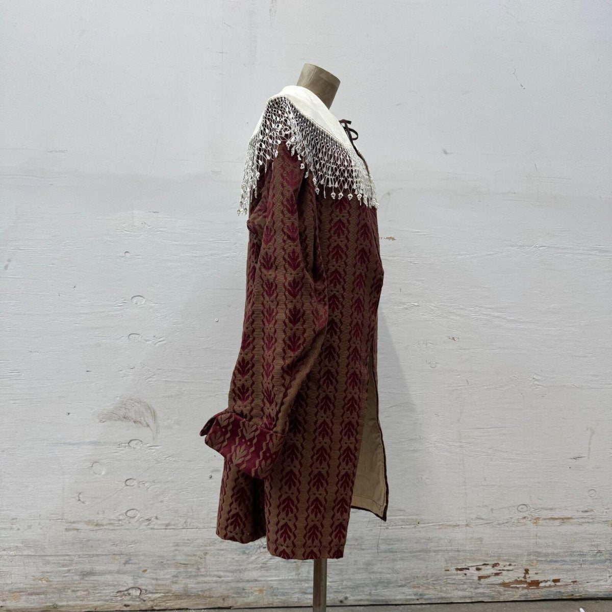 Vintage Victorian Revival Burgundy Brocade Statement Coat