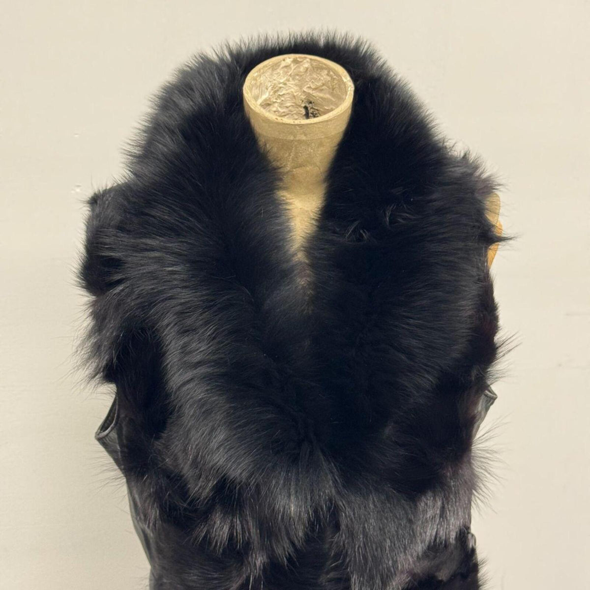 Vintage Black Full Fox Fur & Leather Vest