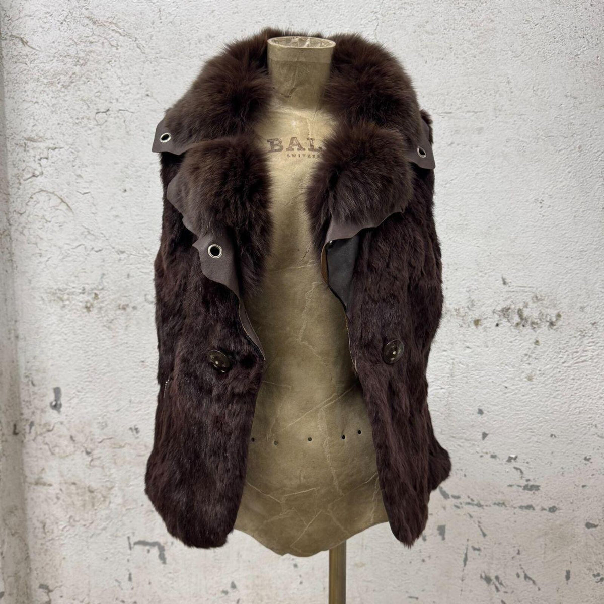 Vintage Chocolate Brown Rabbit Fox Fur & Leather Gilet Vest
