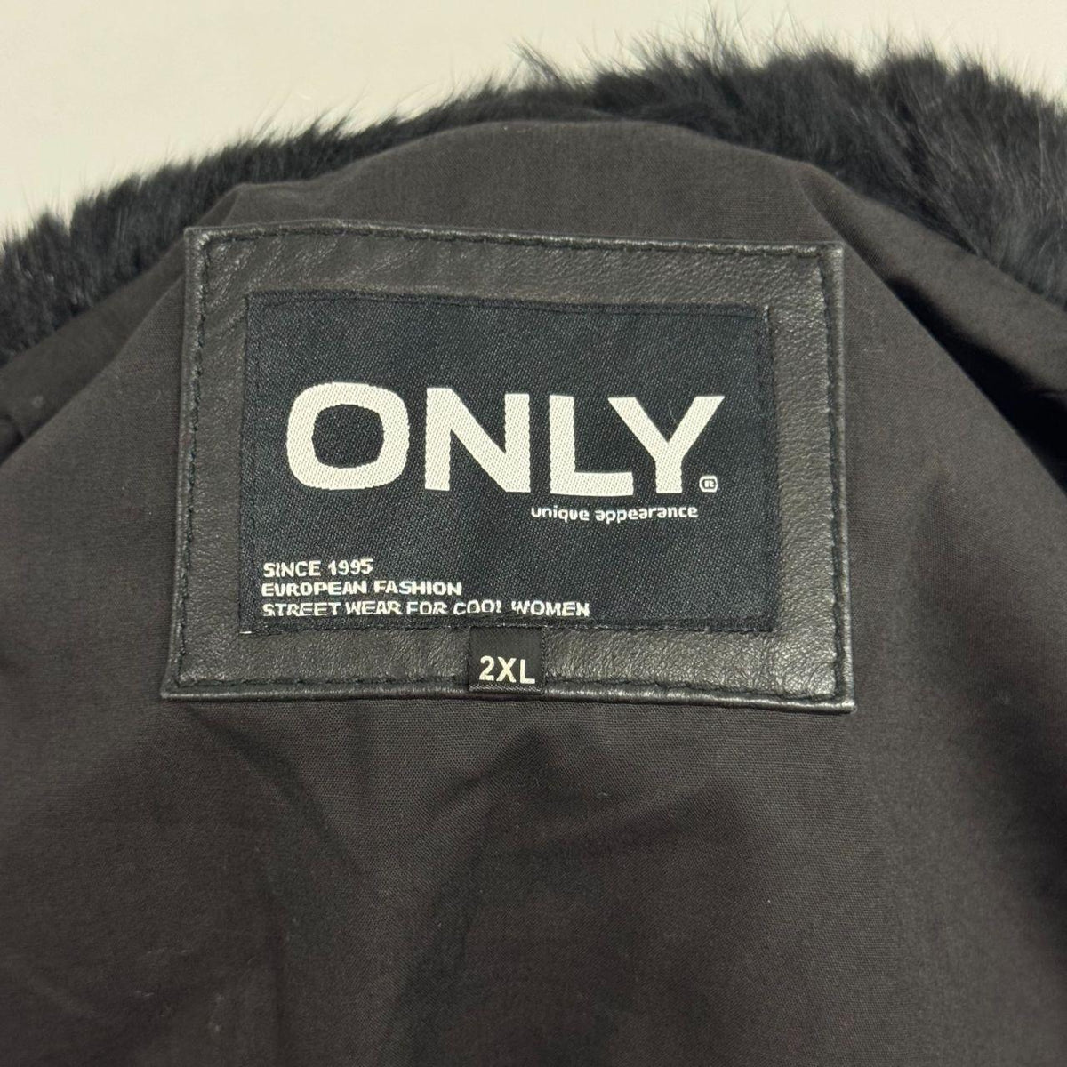 Vintage Black Funnel Rabbit Fur Neck Avant Garde Leather Jacket