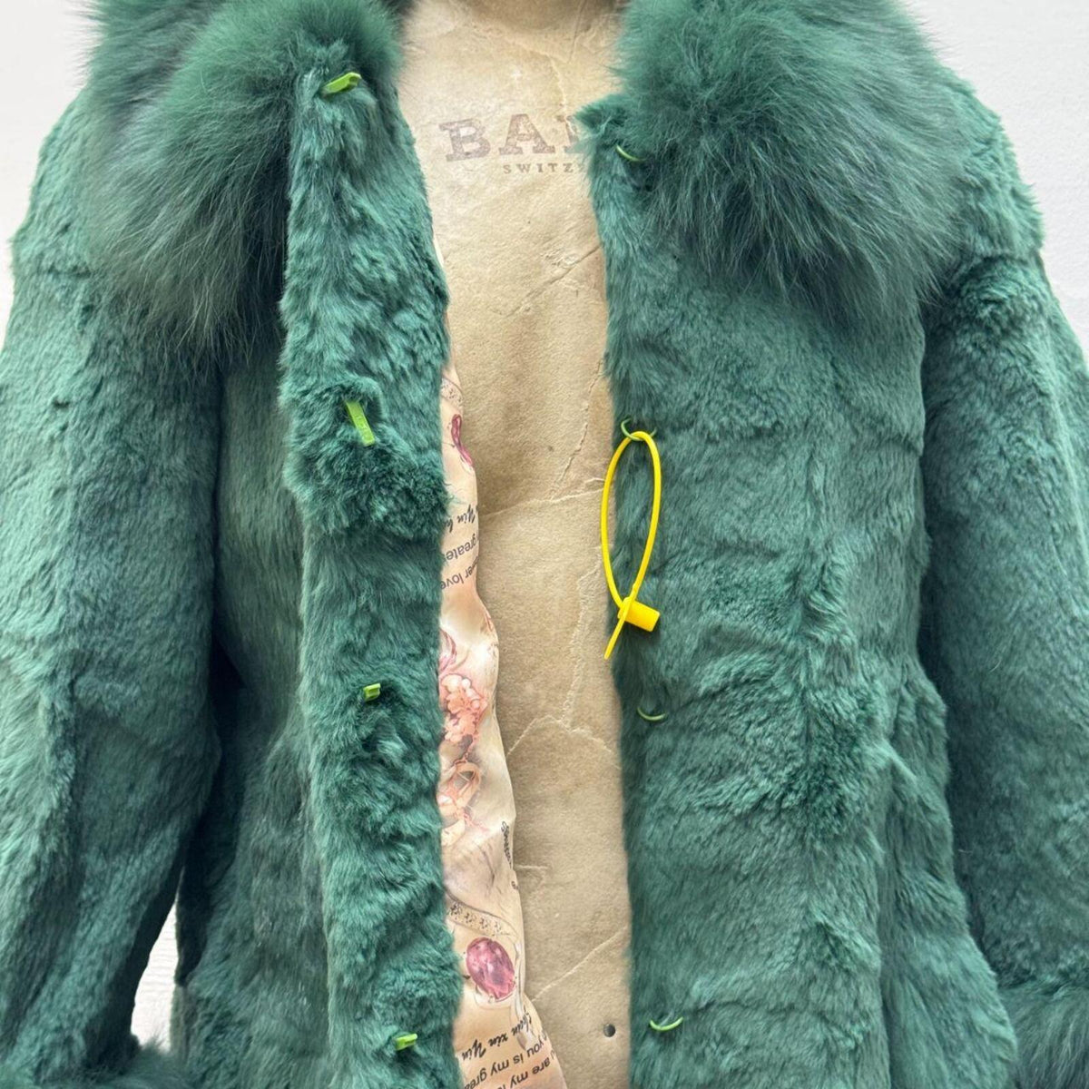 Vintage Green Rabbit & Fox Fur Longline Jacket Coat