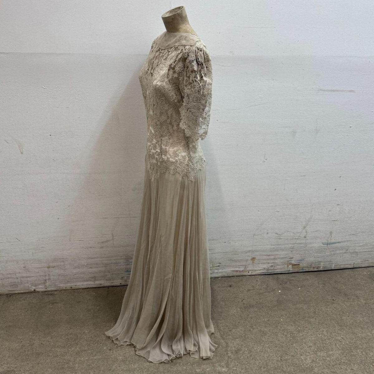 Antique Vintage 30s Livingston Bros. Lace & Silk Chiffon Dress Gown