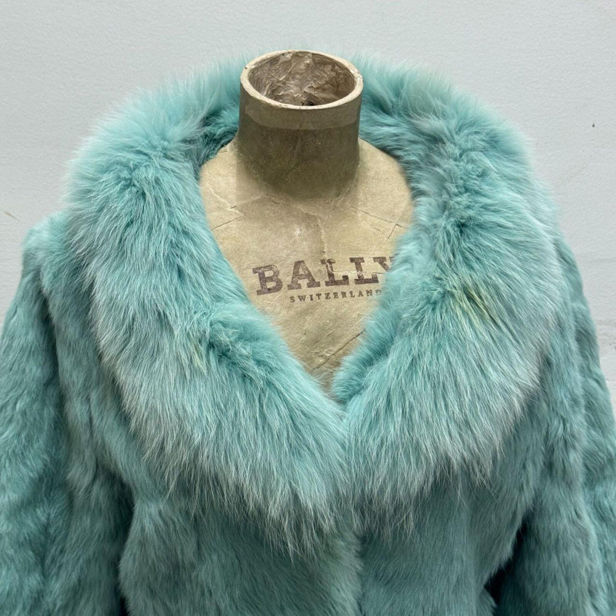 Y2K Vintage Turquoise Blue Rabbit & Fox Fur Pom Pom Jacket Coat