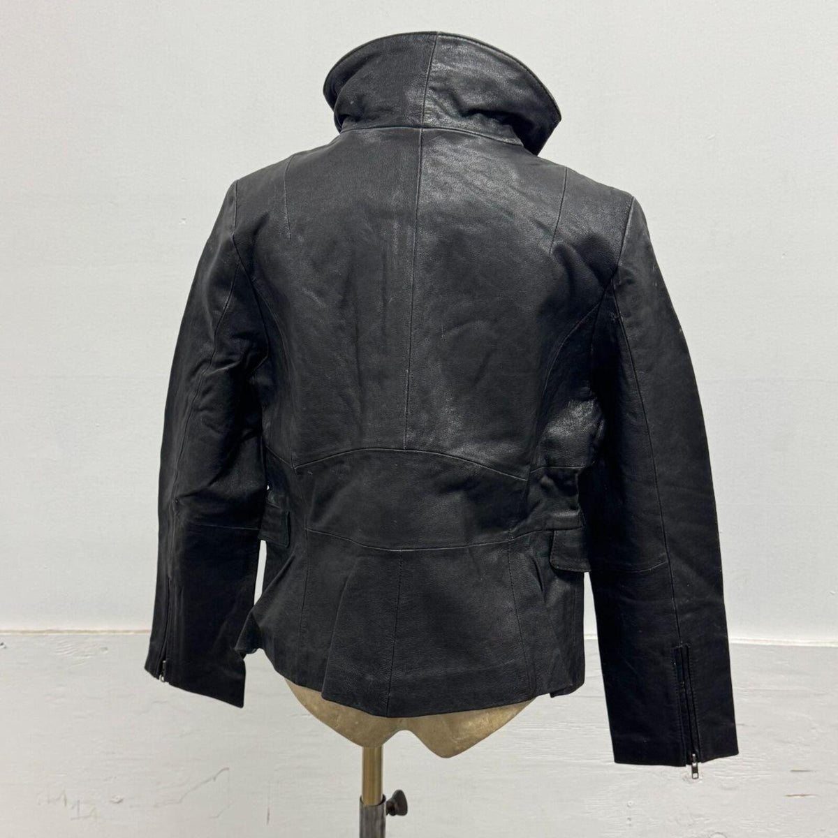 Vintage Next Woman Black Funnel Neck Leather Jacket XL