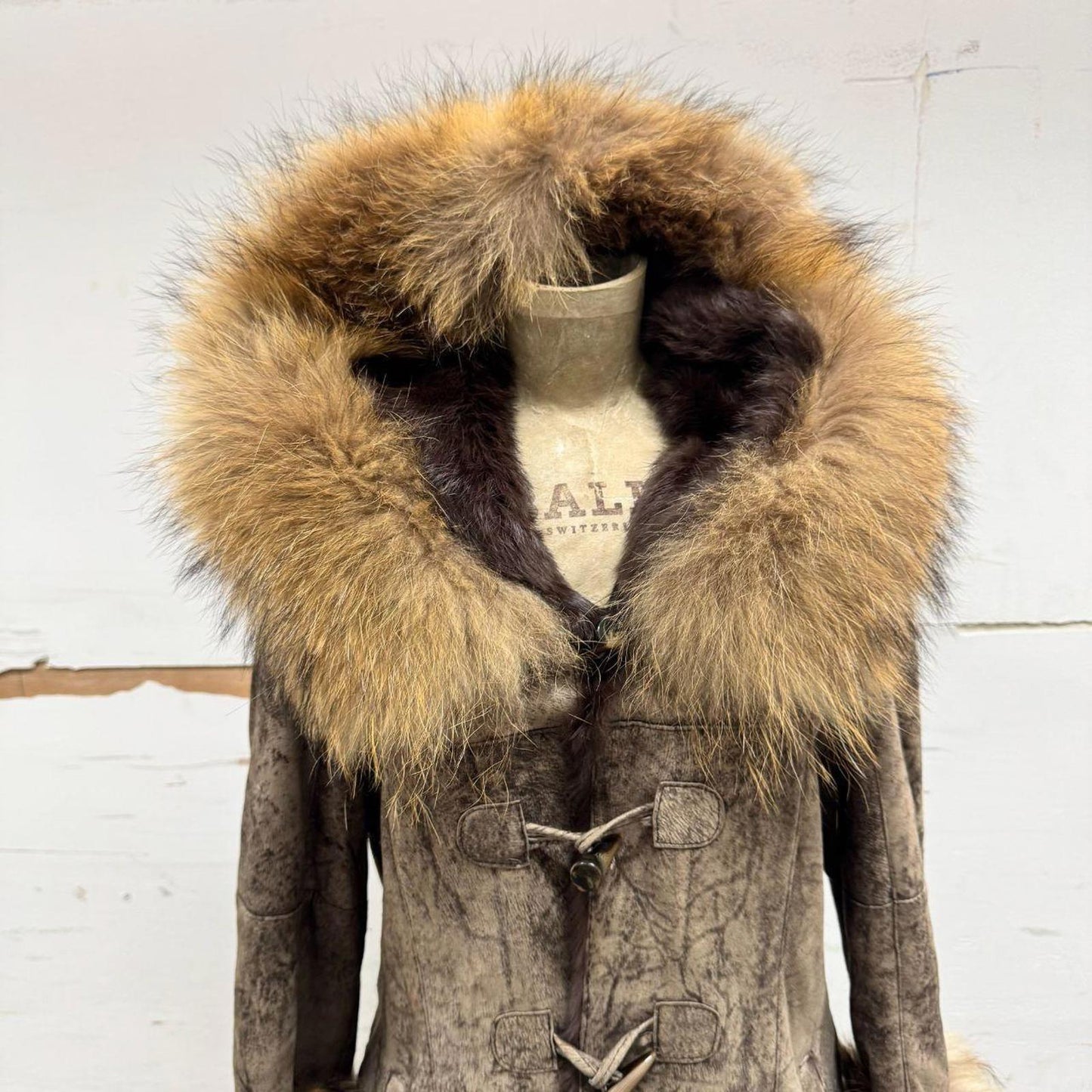 Vintage Y2K does 70s Suede, Rabbit, & Raccoon Fur Penny Lane Afghan Coat