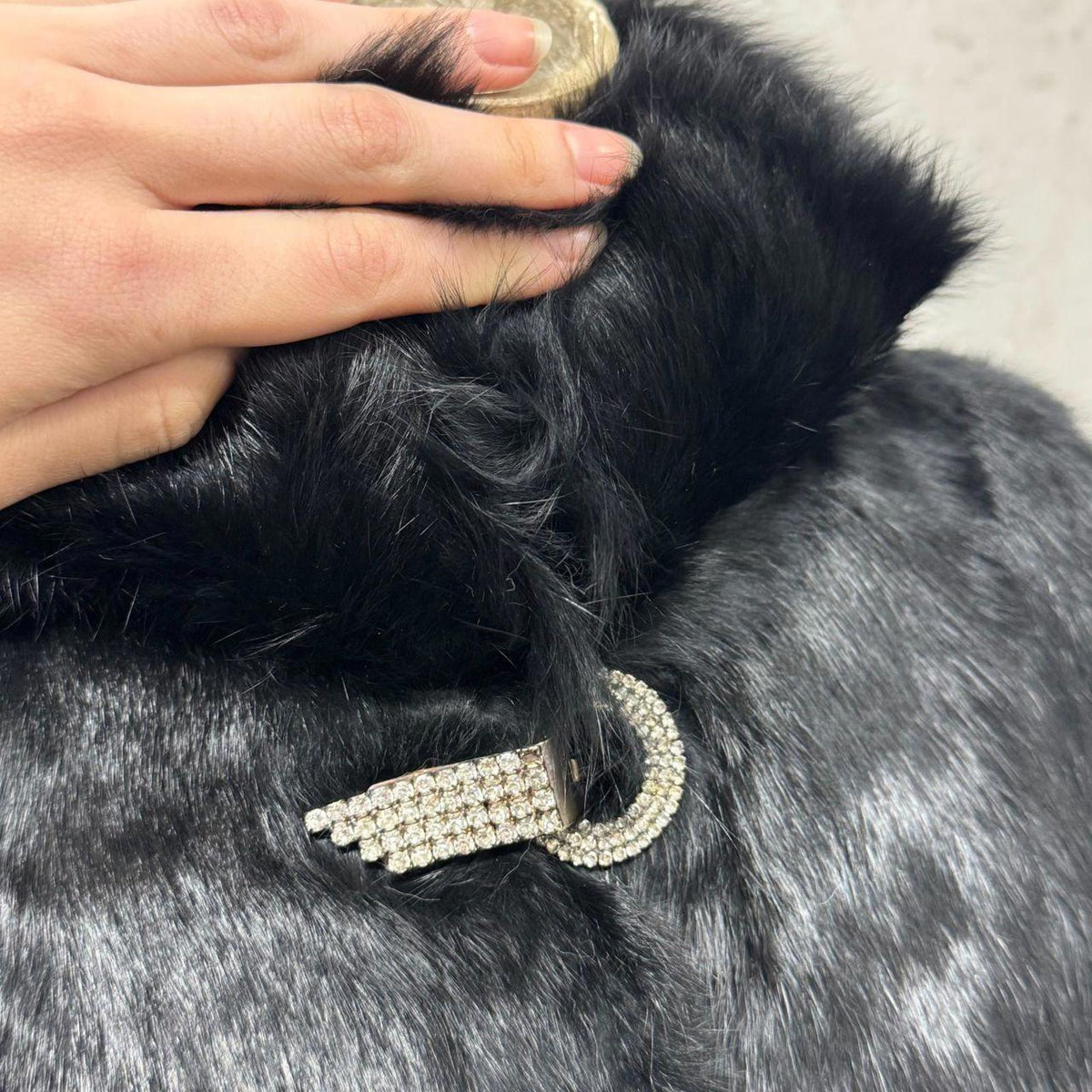 Vintage Y2K Jet-Black Rabbit & Fox Fur Jacket S Coat