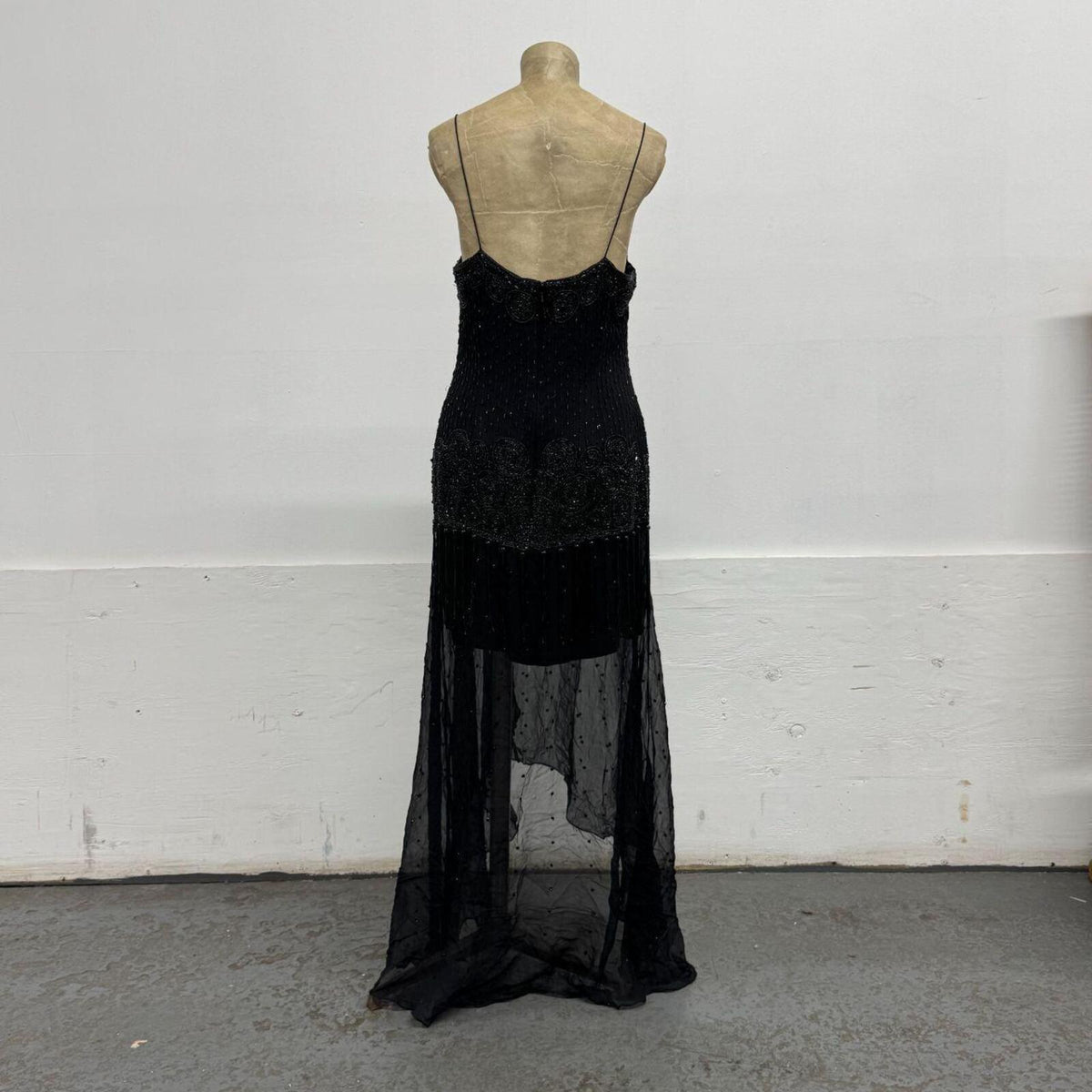 Vintage Y2K Black Heavily Beaded Silk Tassel Dress