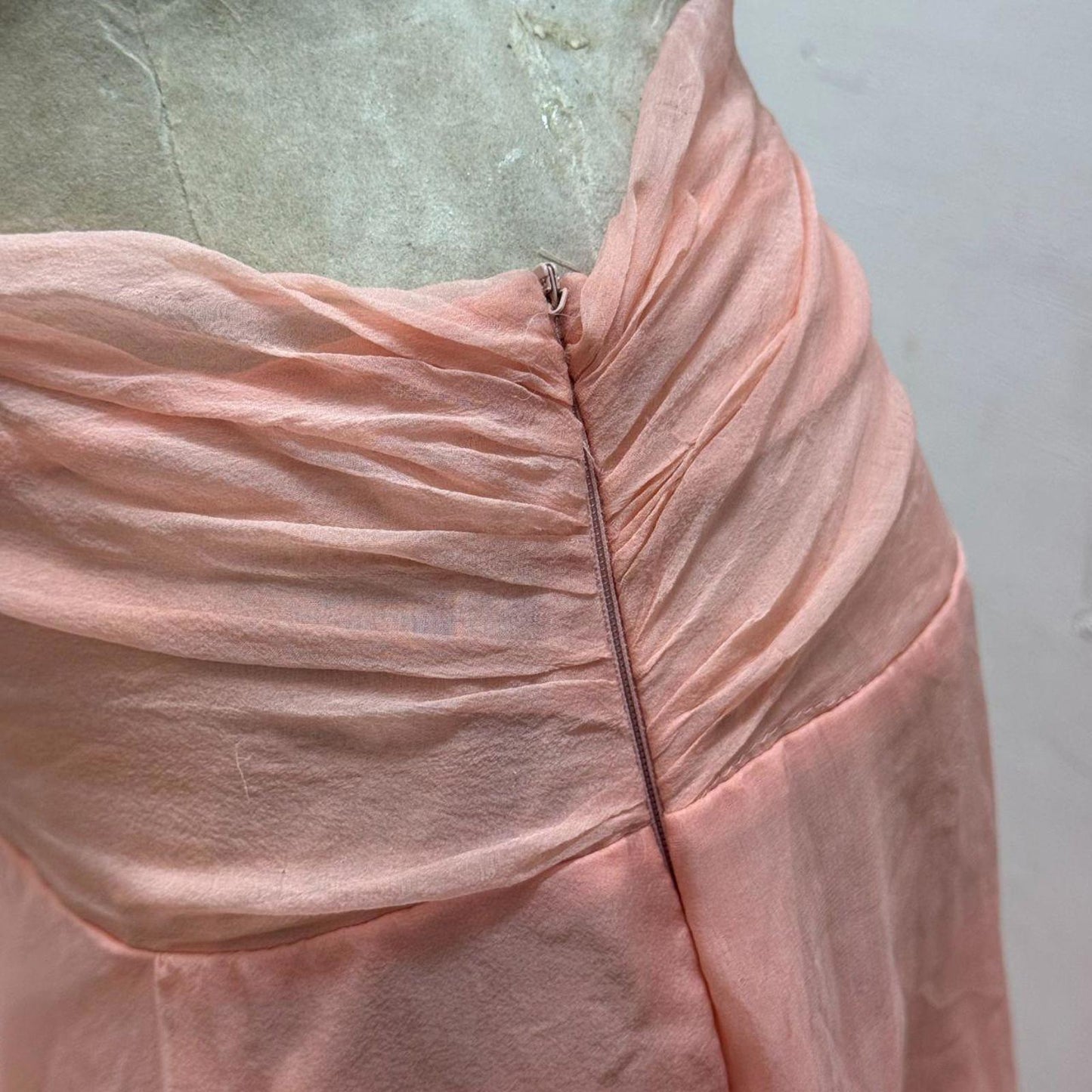 MNG by Zuhair Murad Silk Layered Skirt Y2K Vintage Boho Peach Pink Lace 6 Rare