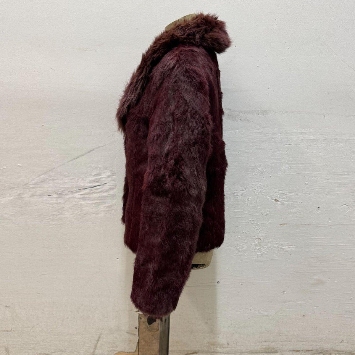 Vintage Burgundy Red Rabbit & Fox Fur Jacket Coat