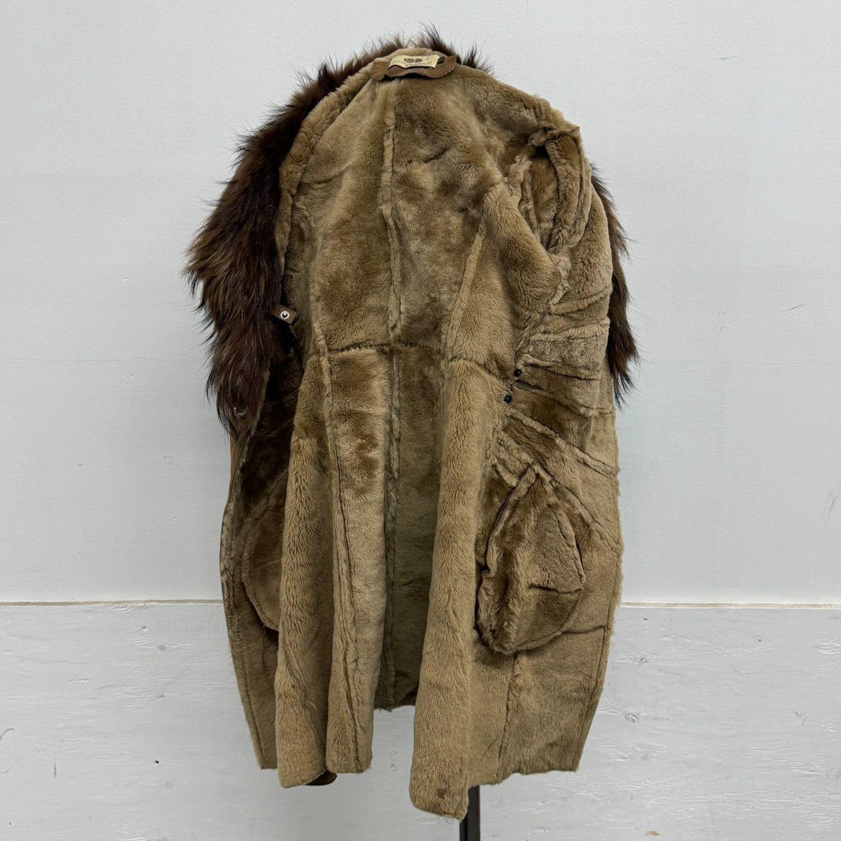 Vintage Y2K Brown Shearling Penny Lane Suede Coat w Raccoon Fur Collar