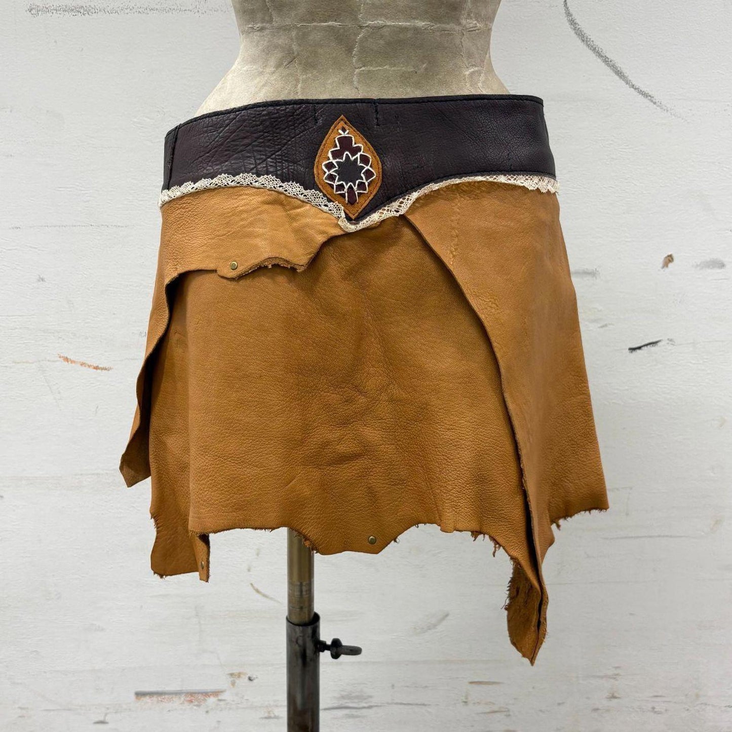 Vintage Arleki Créations Brown Deconstructed Leather Mini Skirt