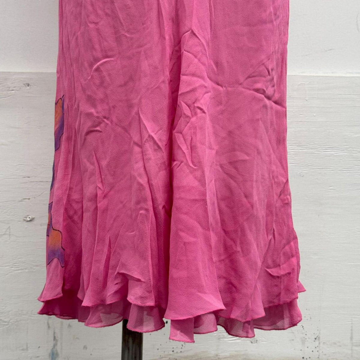 Vintage Y2K Hand-Painted Bubblegum Pink Silk Flutter Midi Dress