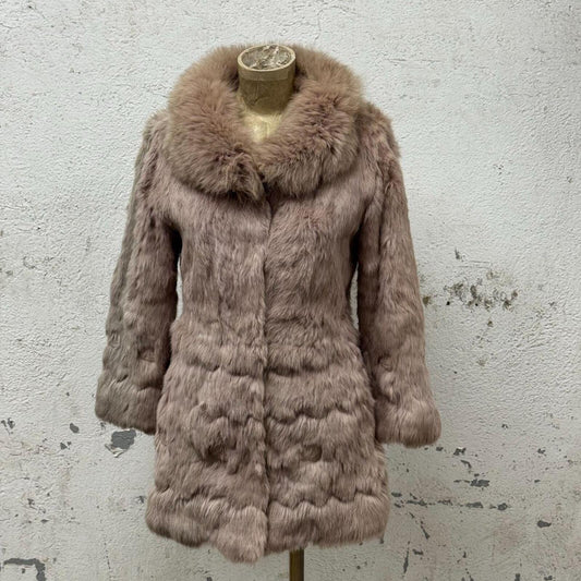 Vintage Mauve Rabbit Fur Coat with Fox Fur Collar