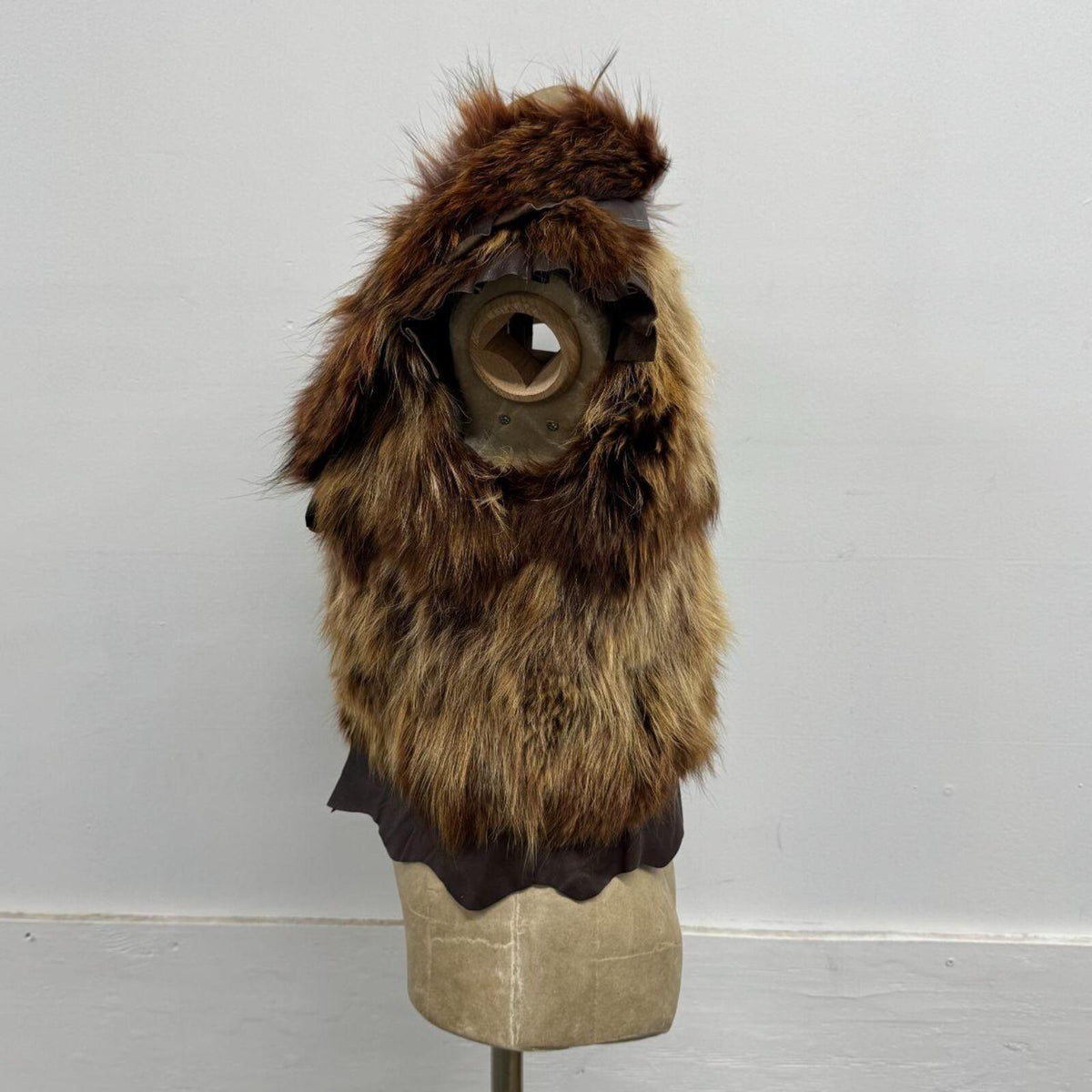 Vintage Fire Brown Avant Garde Leather & Fox Fur Vest Seasky