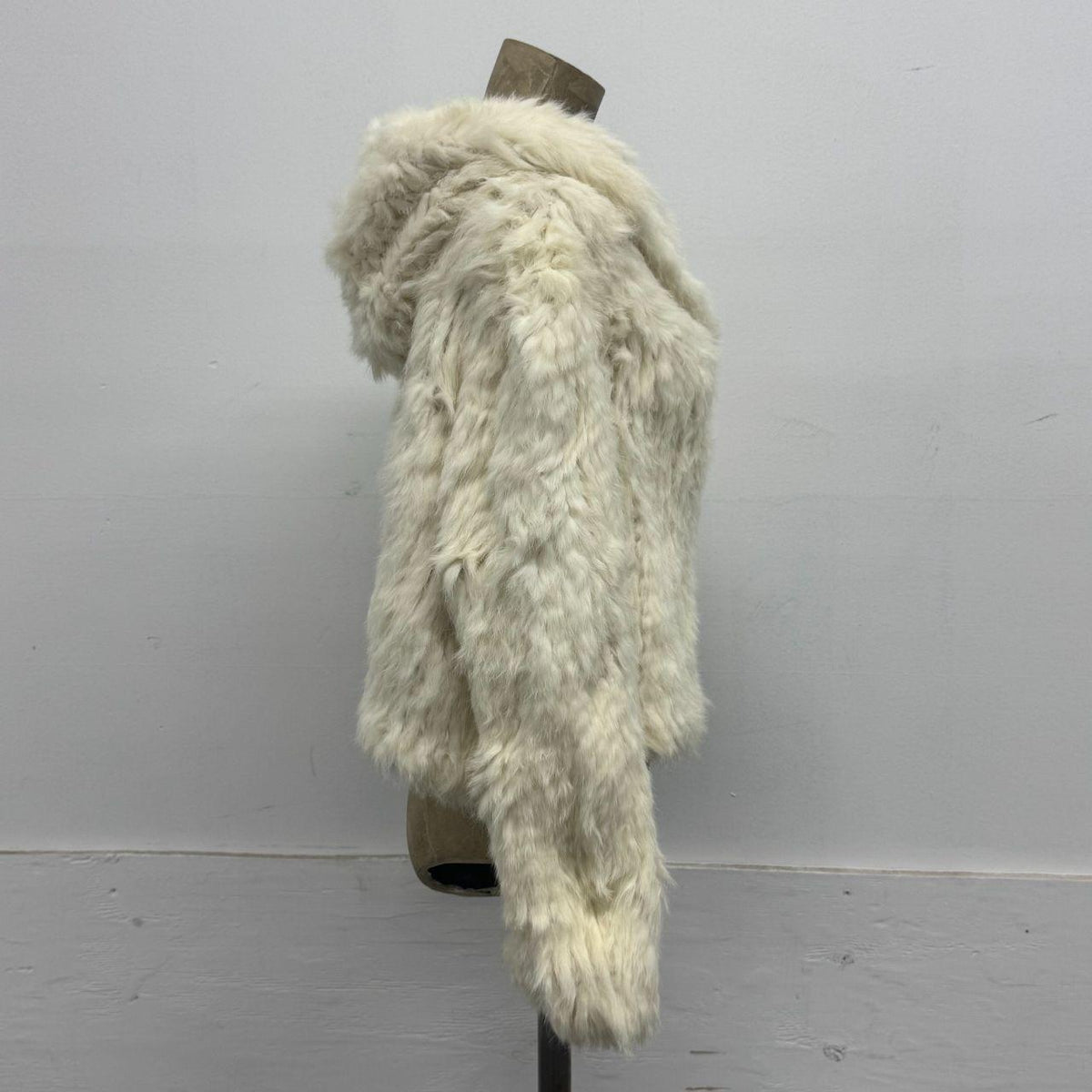 Vintage Y2K White Knit Rabbit Fur Hooded Jacket Coat SUPER SOFT