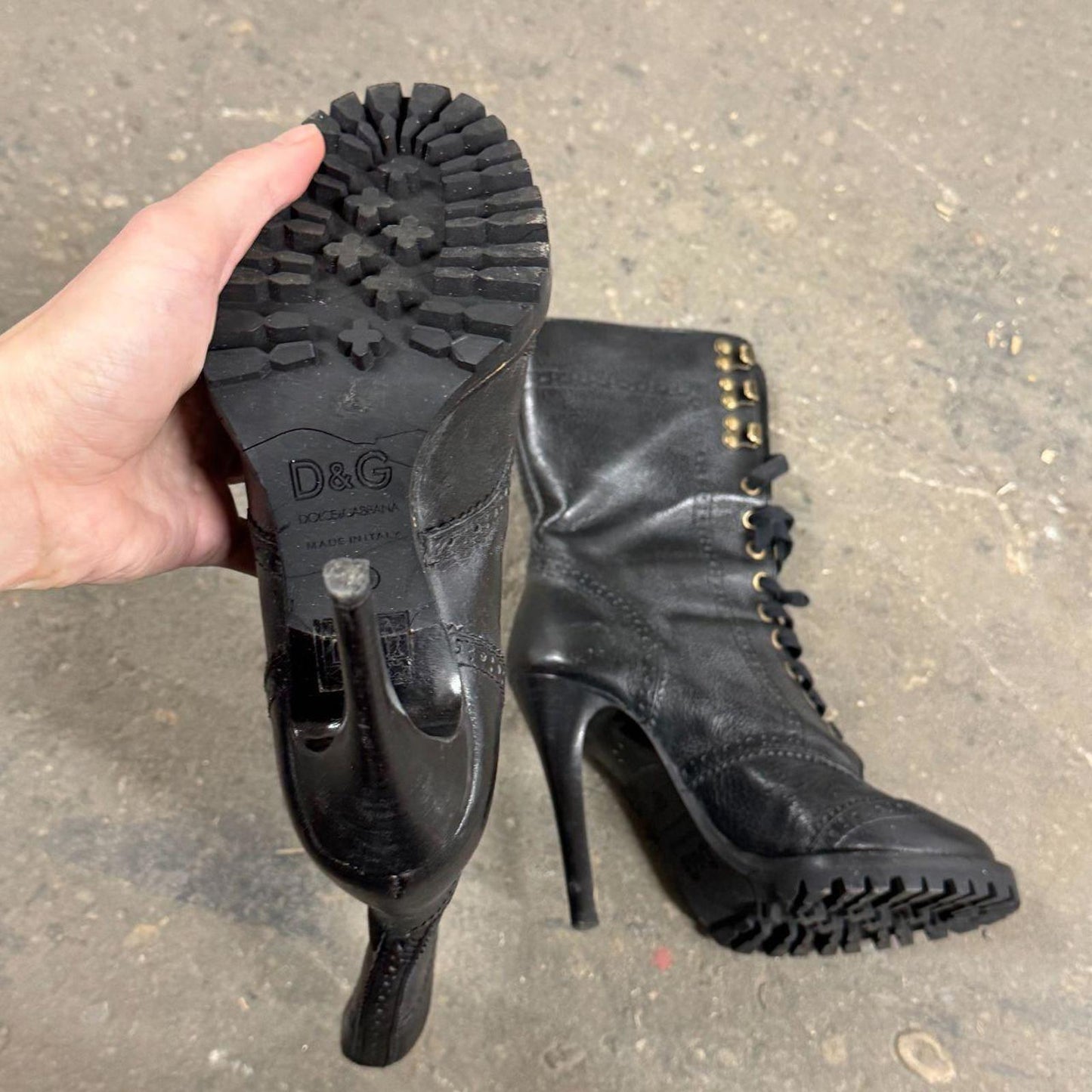 Vintage D&G Dolce & Gabbana Y2K Combat Stiletto Boots 6.5