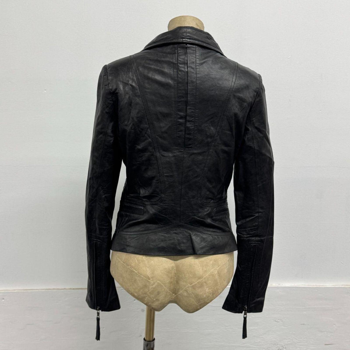 Vintage Black Moto Asymmetric Avant Garde Lambskin Leather Jacket