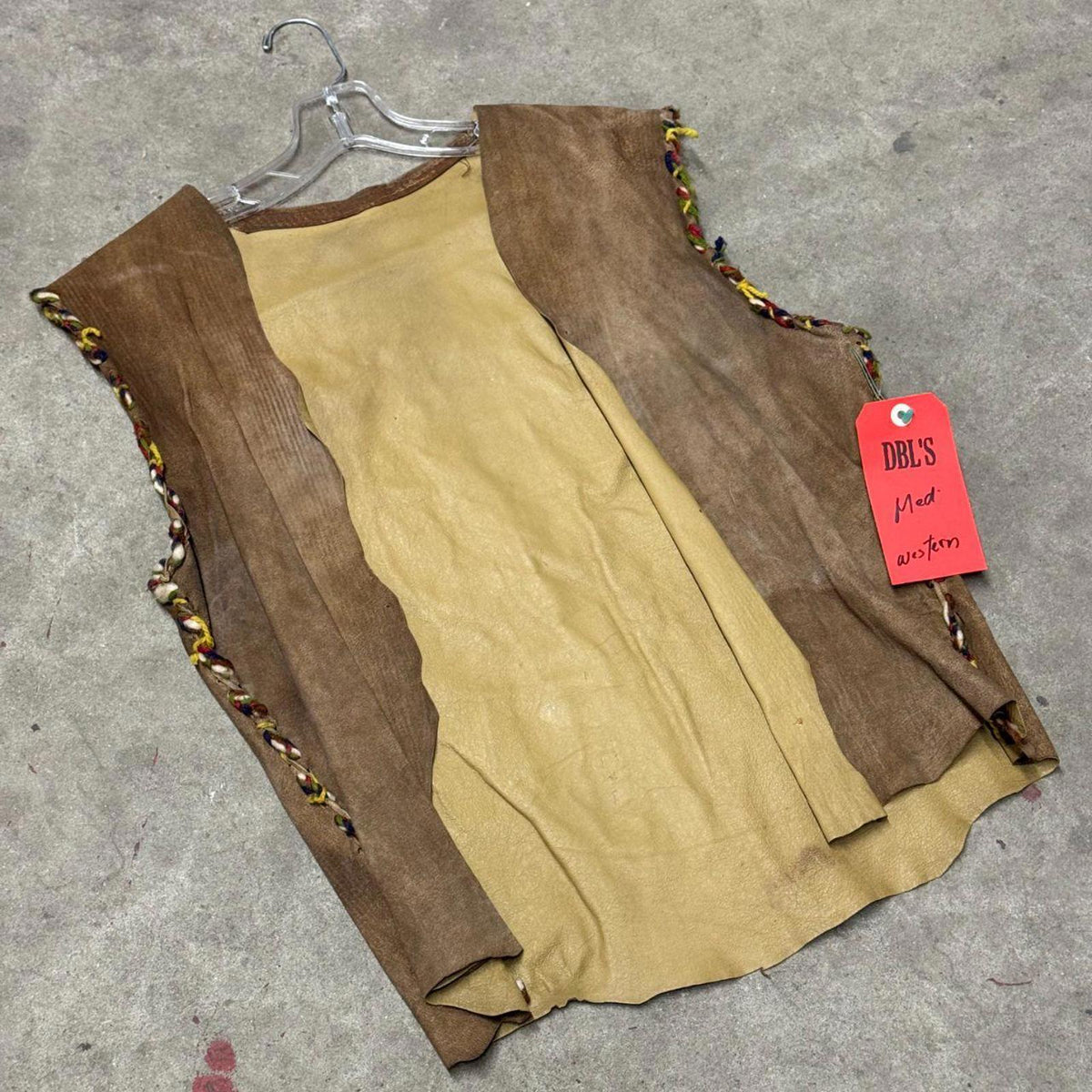 Vintage 60s 70s Suede Western Film Costume Vest Yarn Trim
