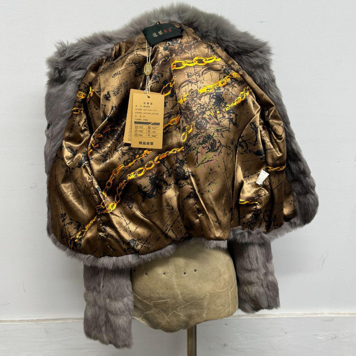 Vintage Y2K Gray Rabbit & Fox Fur Jacket Coat