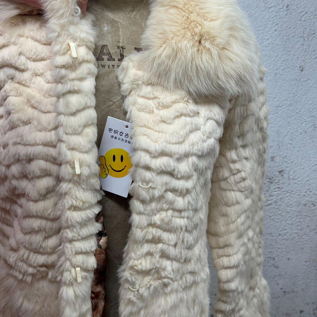 Vintage Y2K Cream Rabbit & Fox Fur Coat