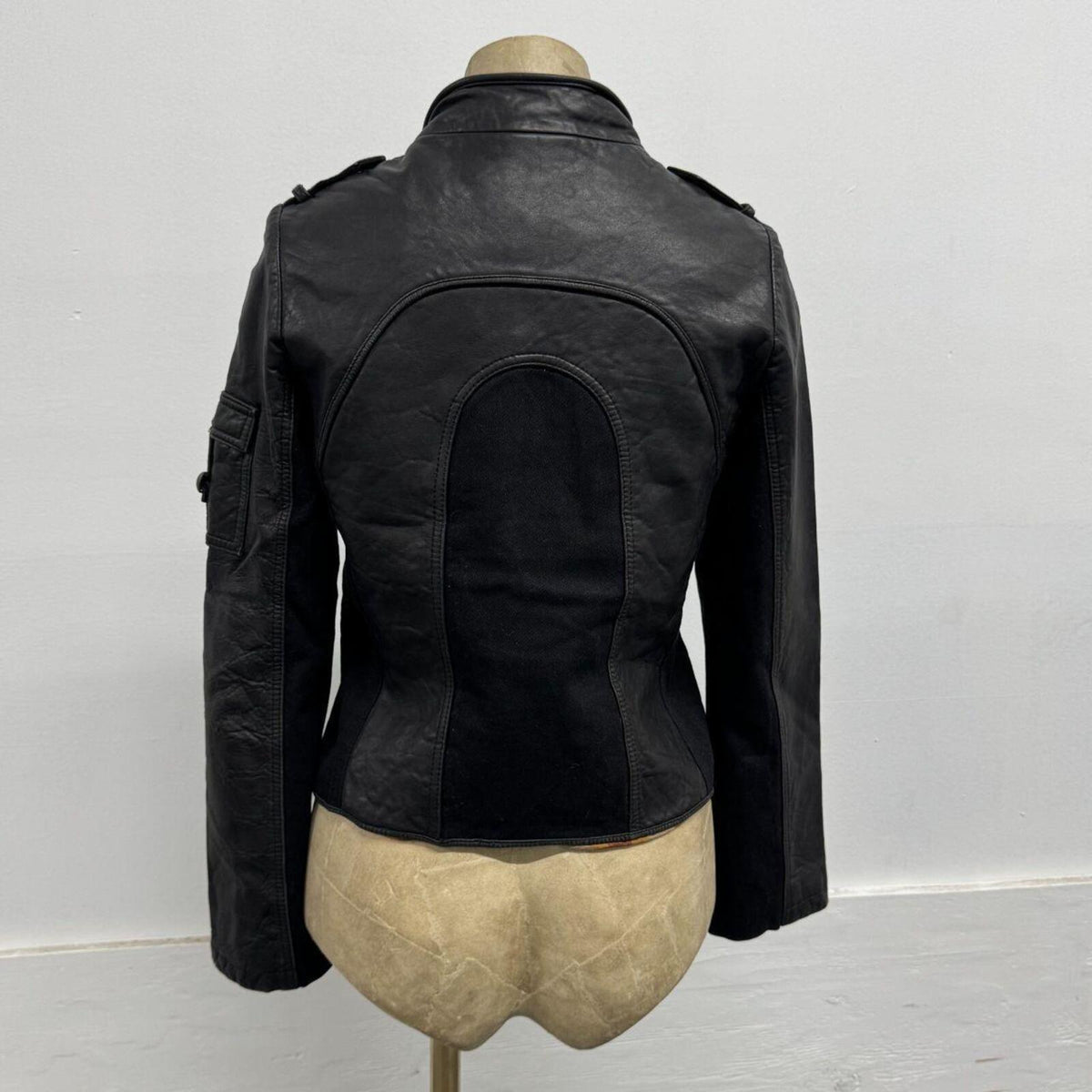Vintage Black Tactical Utility Military Cargo Avant Garde Leather Jacket