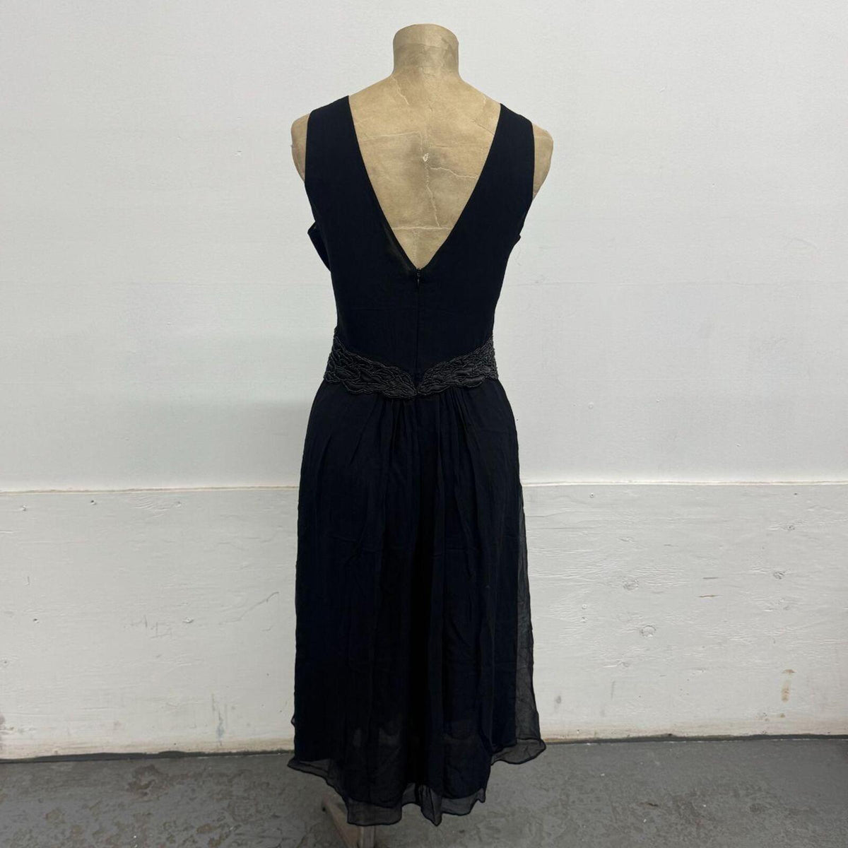 Vintage Black Beaded Silk & Lace Cocktail Dress
